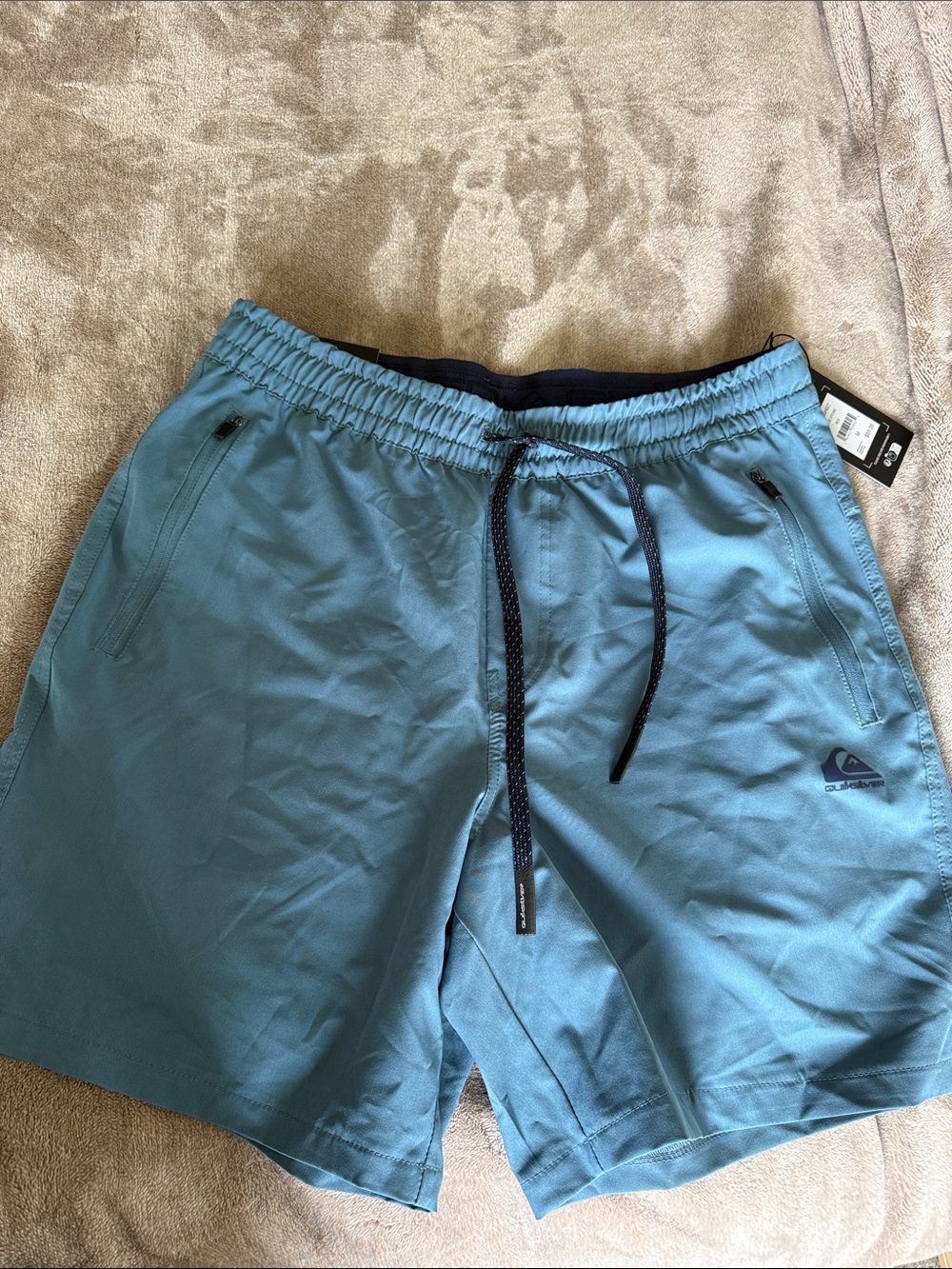 Quiksilver Teal Elastic Waist Swim Shorts with Drawstring